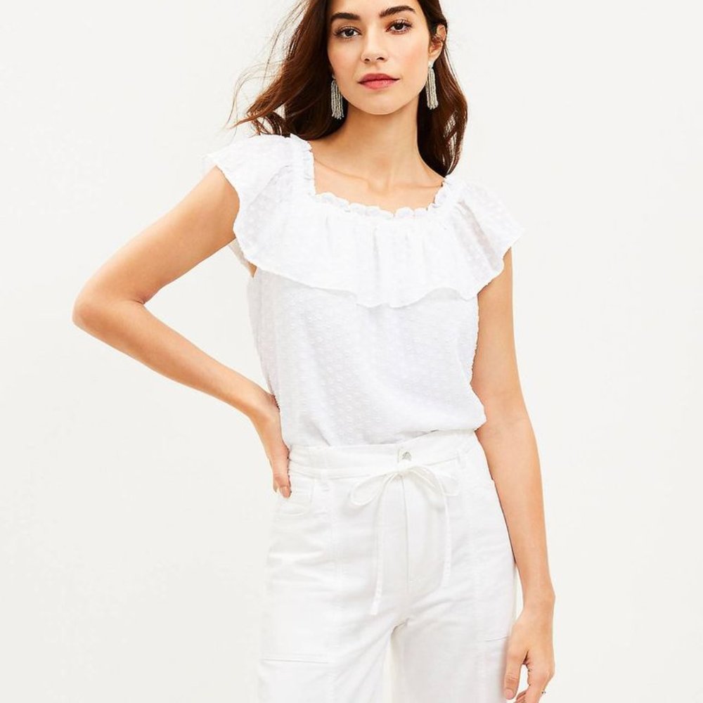 LOFT | Clip Flutter Square Neck Shell | White | XL
